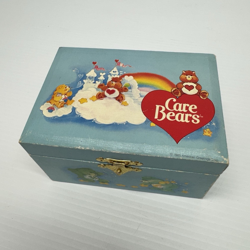 Vintage 1980s Care Bears Musical Jewelry Box Rainbow Heart Mirror RARE HTF WORKS